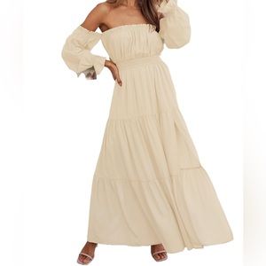 Elegant Cream Off-Shoulder Dress